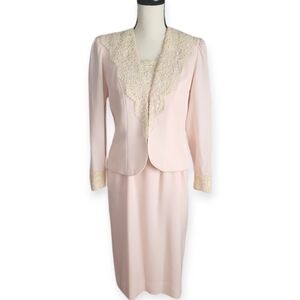 Vintage 70s JoEd Sophisticates Pink Lace Suit Size 8